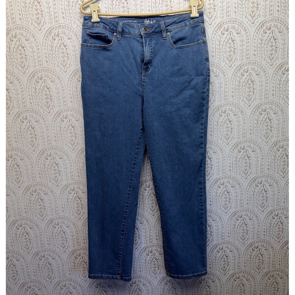 Style & Co Denim - Style & Co Womens Straight Leg Jeans Blue Medium Wash Denim Petite 12P High Rise